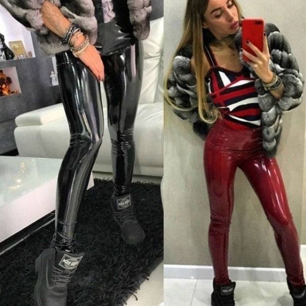 Women's Fashion Casual Mirror Pu Leather Leggings